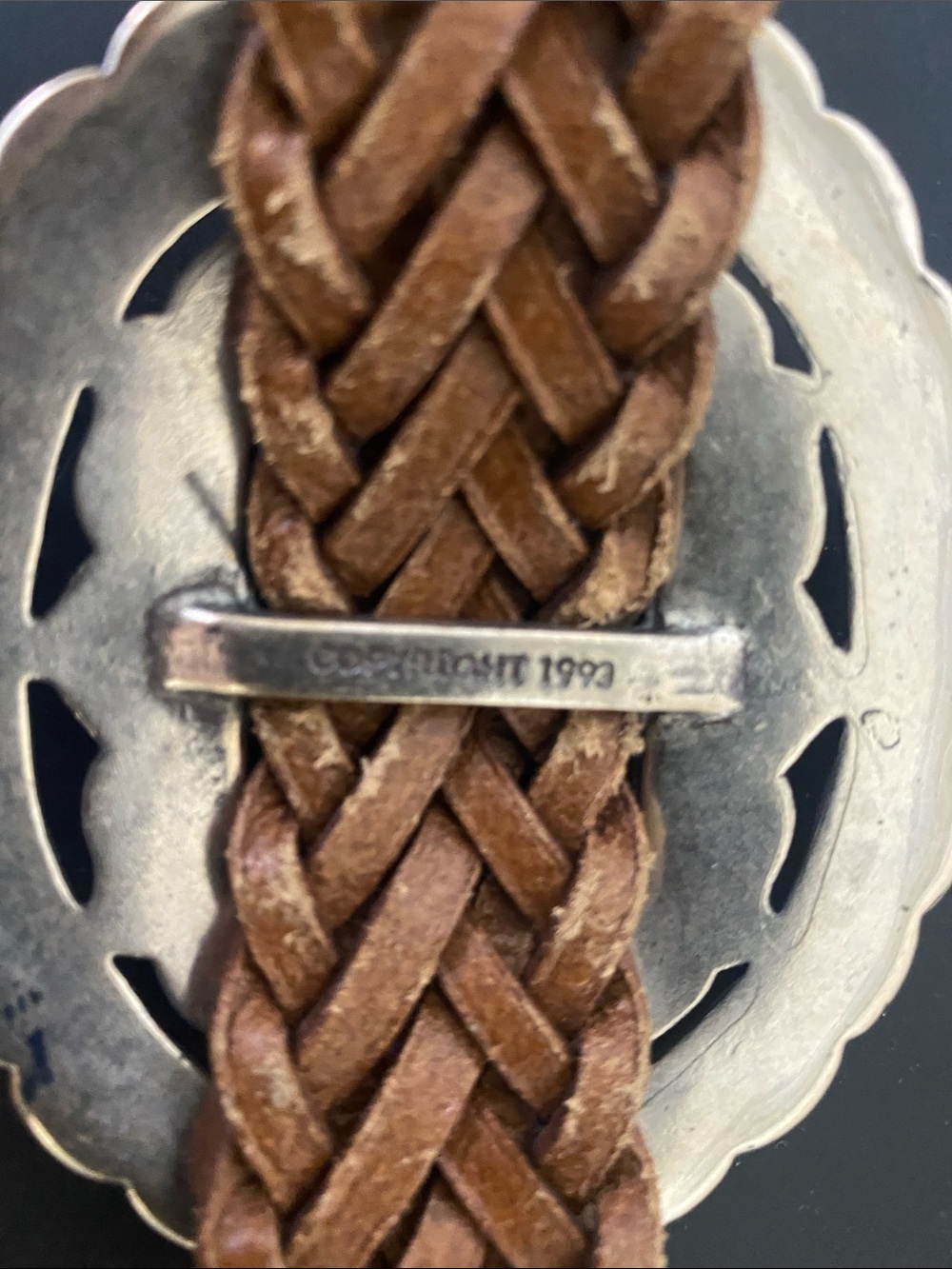 1990s vintage Braided Brown Leather Concho Belt with Silver-Tone Medallions - Picture 5 of 5
